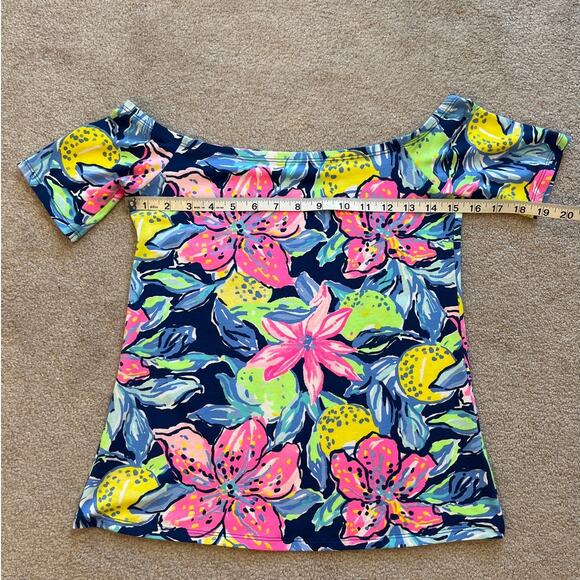 Lilly Pulitzer Keria Off The Shoulder Top In Nauti Navy Capri Soleil Size XS - Picture 6 of 7